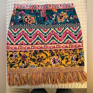EUC fringe printed skirt from Anthropologie